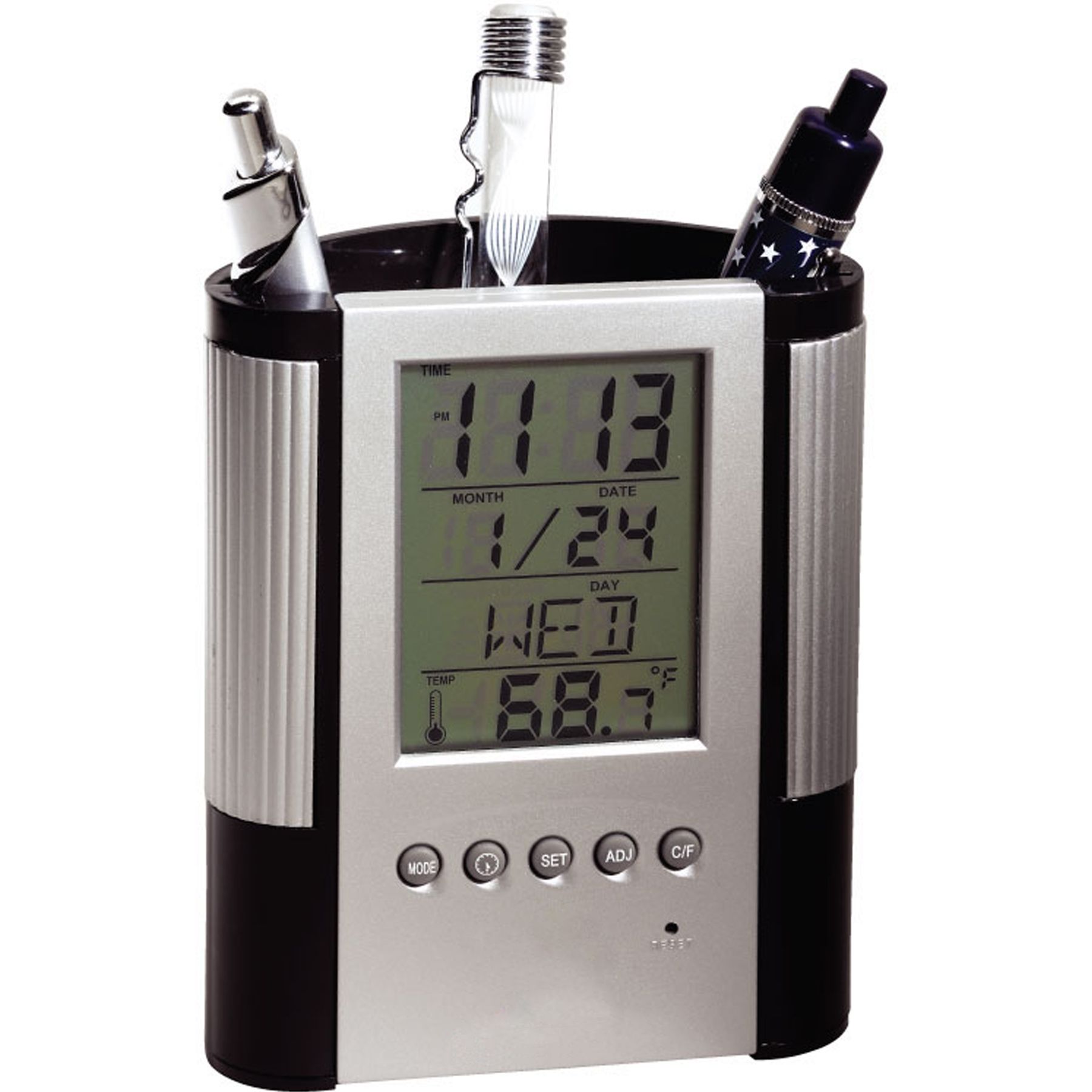 Desk Caddy Pen Holder With Digital Clock